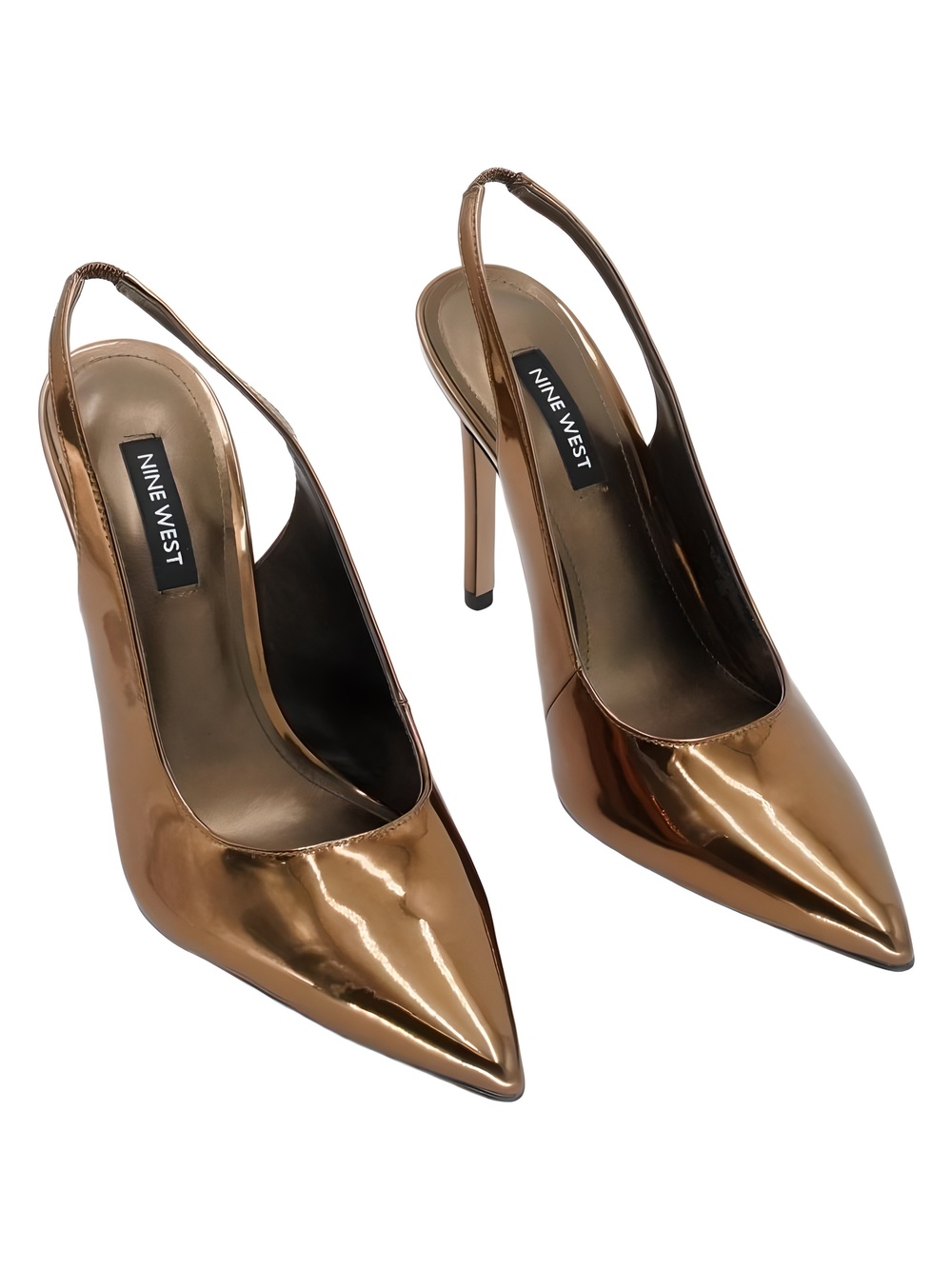 Nine West Feather3 Bronze Mirror Metallic Heel Slingback Pumps Size 6.5M